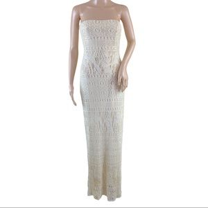 Gunne Sax Millennium Strapless Lace Sequin Maxi Dress